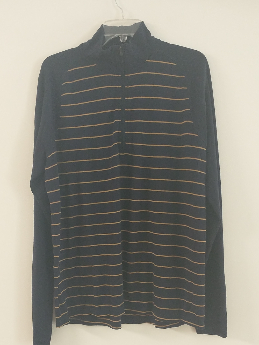 SMARTWOOL Navy And Gold   Striped ¼ Zip 100% Wool Size Xlarge